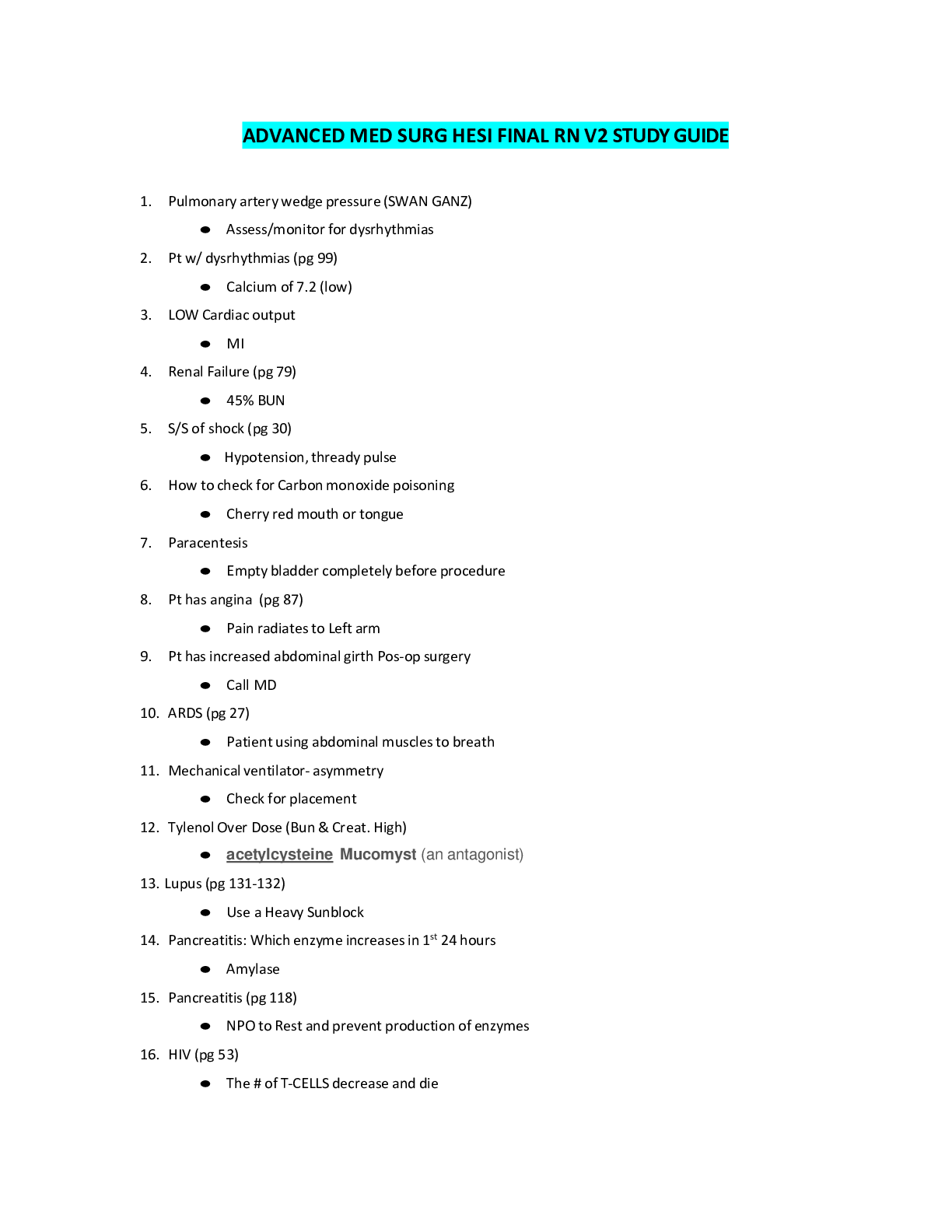 Preview image of ADVANCED MED SURG HESI FINAL RN V2 STUDY GUIDE document